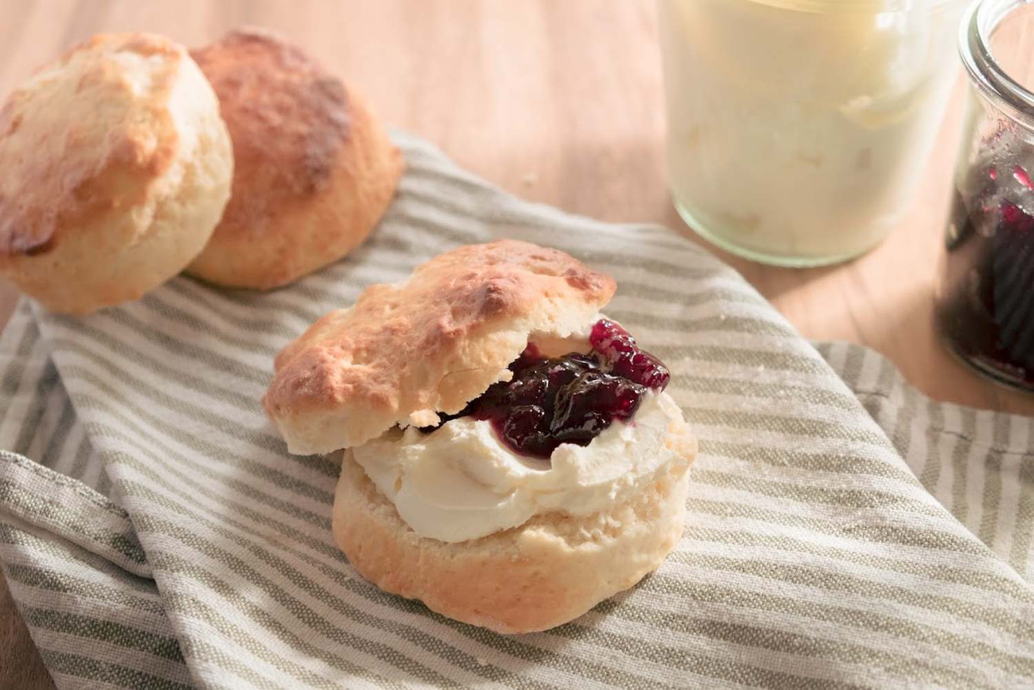 Scone with clotted cream and jam